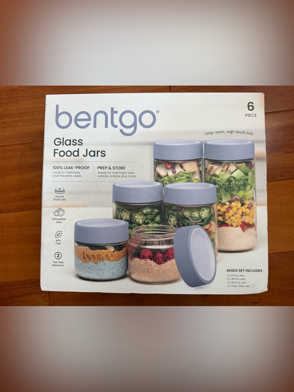 Glass Food Jars with Light Purple Lids - Set for Prep & Storage